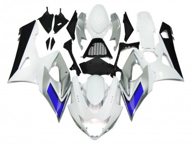 Gloss White Style with Silver Hints and Blue 2005-2006 GSXR 1000 Motorcycle Fairing
