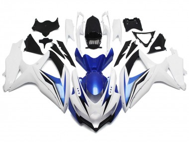Gloss White With Silver and Blue 2008-2010 GSXR 600-750 Motorcycle Fairing