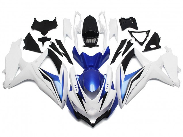 Gloss White With Silver and Blue 2008-2010 GSXR 600-750 Motorcycle Fairing Gloss White With Silver and Blue 2008-2010 GSXR 600-750 Motorcycle Fairing