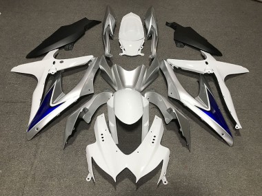 Gloss White With Silver and blue Matte Black Lower 2008-2010 GSXR 600-750 Motorcycle Fairing