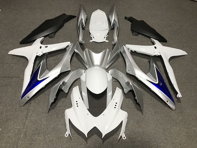 Gloss White With Silver and blue Matte Black Lower 2008-2010 GSXR 600-750 Motorcycle Fairing Gloss White With Silver and blue Matte Black Lower 2008-2010 GSXR 600-750 Motorcycle Fairing