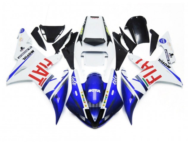 Gloss White and Blue Fiat 2002-2003 R1 Motorcycle Fairing Gloss White and Blue Fiat 2002-2003 R1 Motorcycle Fairing