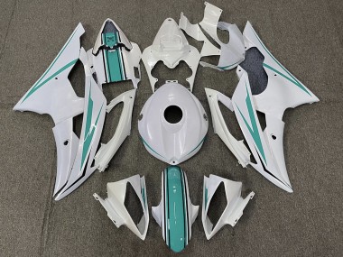 Gloss White and Teal 2008-2016 R6 Motorcycle Fairing