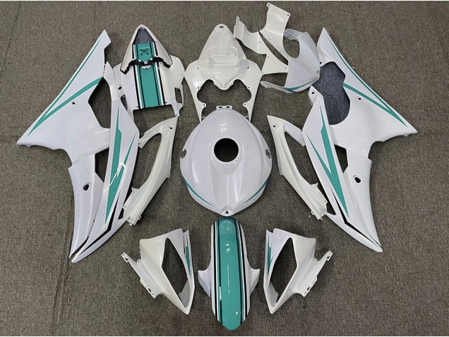 Gloss White and Teal 2008-2016 R6 Motorcycle Fairing Gloss White and Teal 2008-2016 R6 Motorcycle Fairing