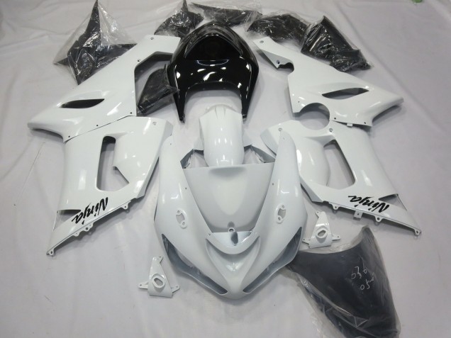 Gloss White with Black tail 2005-2006 ZX6R Motorcycle Fairing Gloss White with Black tail 2005-2006 ZX6R Motorcycle Fairing