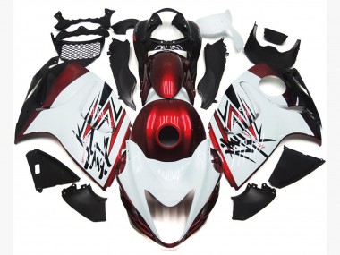 Gloss White with Deep Red Custom 2008-2020 GSXR 1300 Hayabusa Motorcycle Fairing