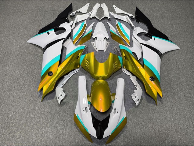Gold and Light Blue Gloss 2017-2021 R6 Motorcycle Fairing Gold and Light Blue Gloss 2017-2021 R6 Motorcycle Fairing