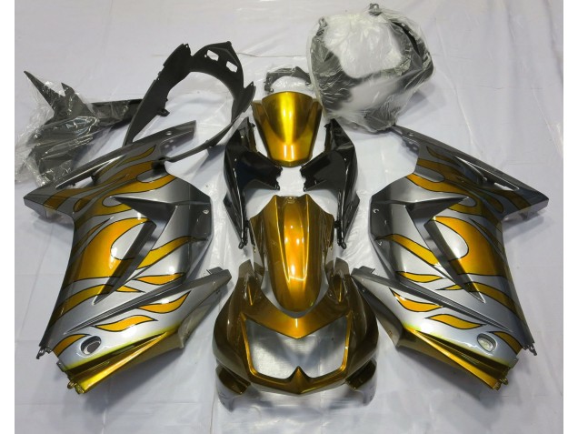 Gold and Silver Flame 2008-2012 Ninja 250 Motorcycle Fairing Gold and Silver Flame 2008-2012 Ninja 250 Motorcycle Fairing