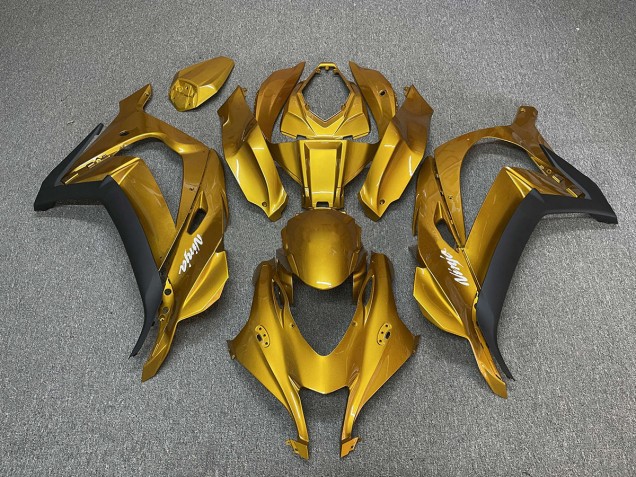 Gold with Ninja White 2016-2019 ZX10R Motorcycle Fairing Gold with Ninja White 2016-2019 ZX10R Motorcycle Fairing