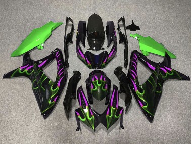 Green and Magenta Flame 2008-2010 GSXR 600-750 Motorcycle Fairing