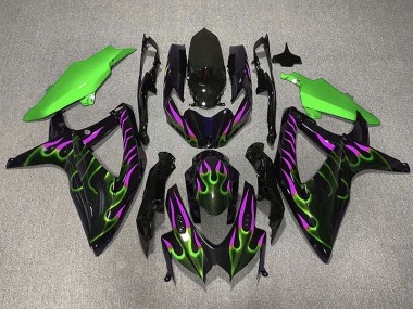 Green and Magenta Flame 2008-2010 GSXR 600-750 Motorcycle Fairing