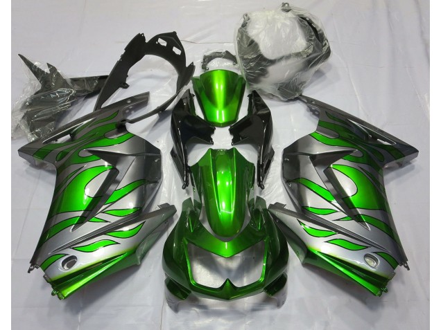 Green and Silver Flame 2008-2012 Ninja 250 Motorcycle Fairing Green and Silver Flame 2008-2012 Ninja 250 Motorcycle Fairing