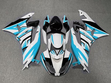 Light Blue White and Black Zag 2009-2012 ZX6R Motorcycle Fairing