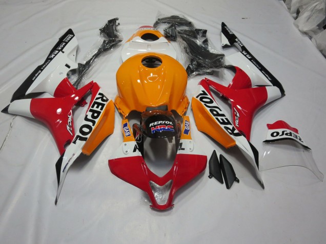 Light Orange and White Repsol 2007-2008 CBR600RR Motorcycle Fairing Light Orange and White Repsol 2007-2008 CBR600RR Motorcycle Fairing
