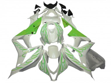 Lime Green Flame on White 2007-2008 CBR600RR Motorcycle Fairing