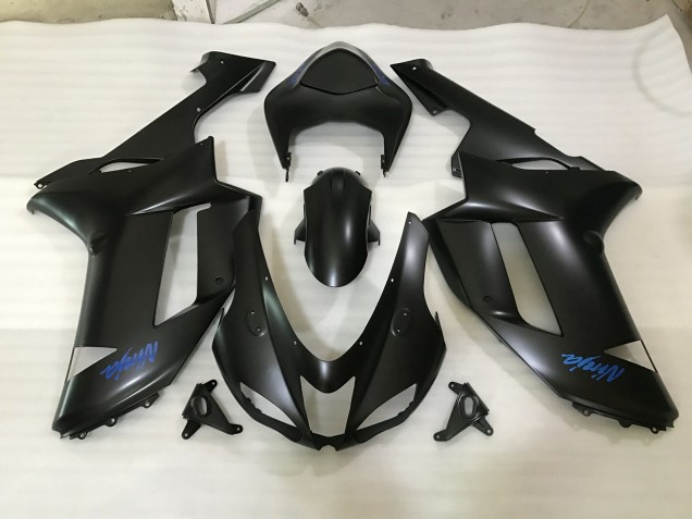 Matte Black & Blue Logo 2007-2008 ZX6R Motorcycle Fairing Matte Black & Blue Logo 2007-2008 ZX6R Motorcycle Fairing