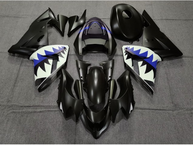 Matte Black and Dark Blue Shark 2004-2005 ZX10R Motorcycle Fairing Matte Black and Dark Blue Shark 2004-2005 ZX10R Motorcycle Fairing
