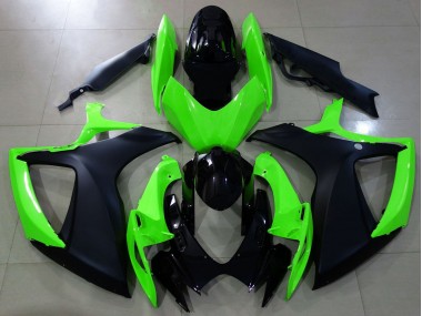 Matte Black and Green 2006-2007 GSXR 600-750 Motorcycle Fairing