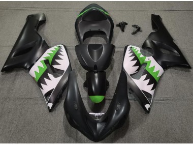 Matte Black and Green Shark 2005-2006 ZX6R Motorcycle Fairing