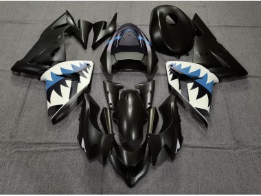 Matte Black and Light Blue Shark 2004-2005 ZX10R Motorcycle Fairing