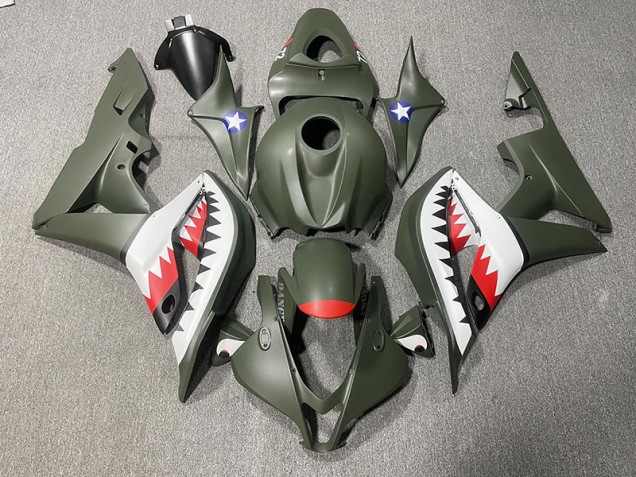 Matte Green & Red Shark 2007-2008 CBR600RR Motorcycle Fairing Matte Green & Red Shark 2007-2008 CBR600RR Motorcycle Fairing