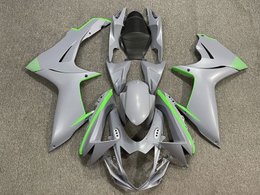 Matte Nardo Grey & Green Accents 2011-2024 GSXR 600-750 Motorcycle Fairing