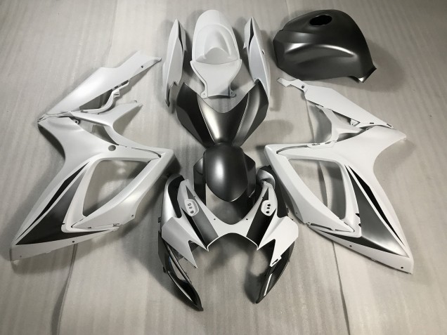 Matte White and Grey 2006-2007 GSXR 600-750 Motorcycle Fairing Matte White and Grey 2006-2007 GSXR 600-750 Motorcycle Fairing