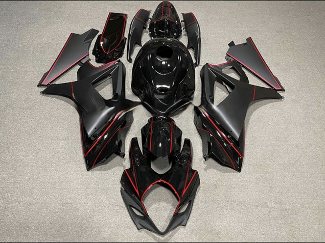 Matte and Gloss Black & Red Trim 2007-2008 GSXR 1000 Motorcycle Fairing Matte and Gloss Black & Red Trim 2007-2008 GSXR 1000 Motorcycle Fairing