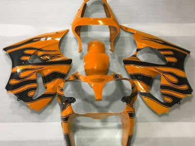 Orange & Black Flame 2000-2002 ZX6R Motorcycle Fairing