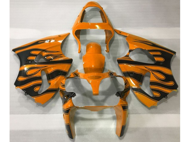 Orange & Black Flame 2000-2002 ZX6R Motorcycle Fairing Orange & Black Flame 2000-2002 ZX6R Motorcycle Fairing