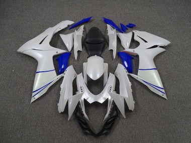 Pearl White and Dark Blue 2011-2024 GSXR 600-750 Motorcycle Fairing