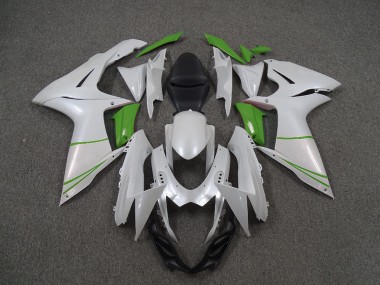 Pearl White and Green 2011-2024 GSXR 600-750 Motorcycle Fairing