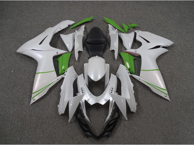 Pearl White and Green 2011-2024 GSXR 600-750 Motorcycle Fairing Pearl White and Green 2011-2024 GSXR 600-750 Motorcycle Fairing