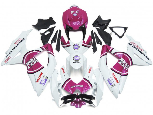 Pink 34 Lucky Strike 2008-2010 GSXR 600-750 Motorcycle Fairing Pink 34 Lucky Strike 2008-2010 GSXR 600-750 Motorcycle Fairing