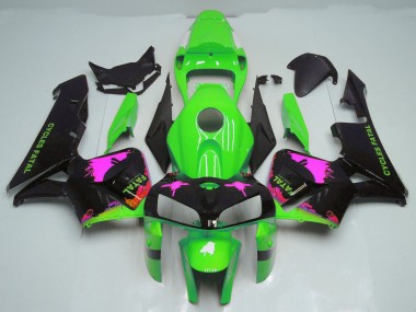 Pink Splatter on Green 2005-2006 CBR600RR Motorcycle Fairing