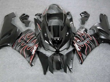 Red Black Flame 2005-2006 ZX6R Motorcycle Fairing