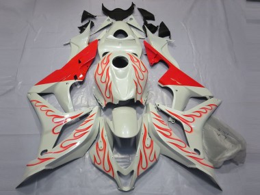 Red Flame on White 2007-2008 CBR600RR Motorcycle Fairing