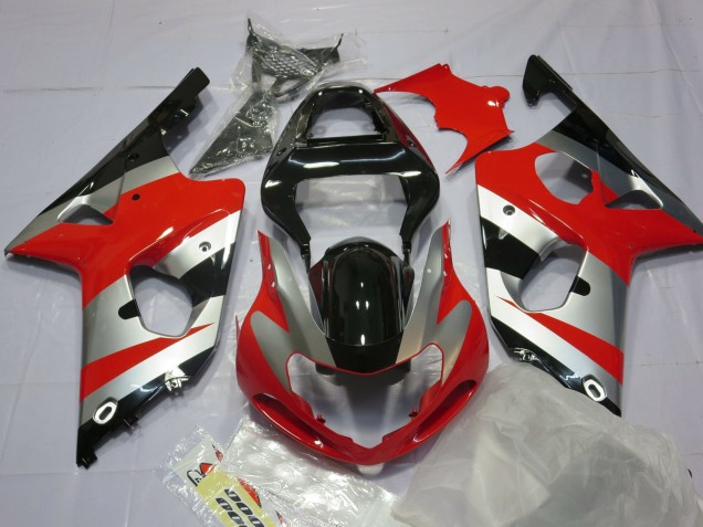 Red Silver and Black 2000-2002 GSXR 1000 Motorcycle Fairing Red Silver and Black 2000-2002 GSXR 1000 Motorcycle Fairing