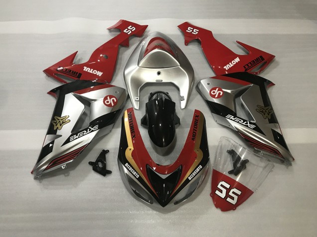 Shiny Silver & Red 2006-2007 ZX10R Motorcycle Fairing Shiny Silver & Red 2006-2007 ZX10R Motorcycle Fairing