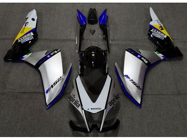 Silver Pirelli & Blue 2010-2015 RSV4 1000 Motorcycle Fairing Silver Pirelli & Blue 2010-2015 RSV4 1000 Motorcycle Fairing