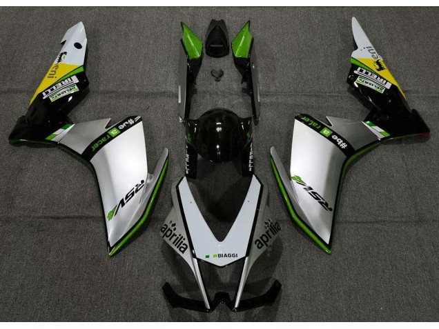 Silver Pirelli & Green 2010-2015 RSV4 1000 Motorcycle Fairing Silver Pirelli & Green 2010-2015 RSV4 1000 Motorcycle Fairing