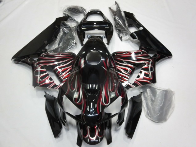 Silver and Red Flame 2005-2006 CBR600RR Motorcycle Fairing Silver and Red Flame 2005-2006 CBR600RR Motorcycle Fairing