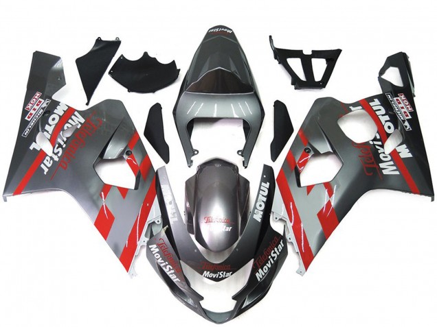 Silver and Red MoviStar 2004-2005 GSXR 600-750 Motorcycle Fairing Silver and Red MoviStar 2004-2005 GSXR 600-750 Motorcycle Fairing