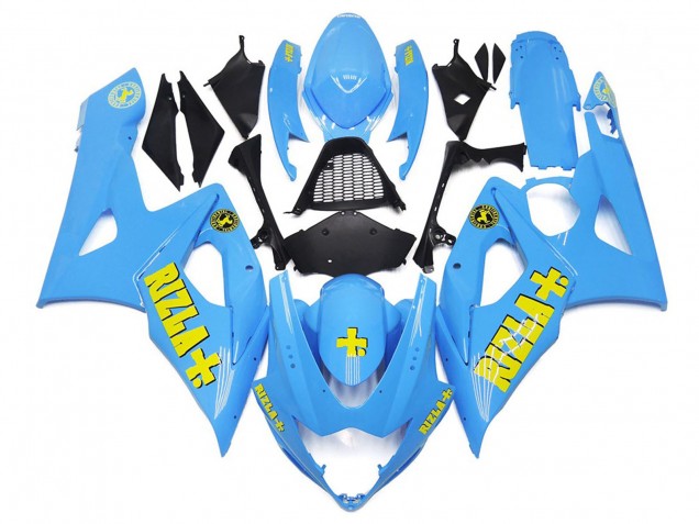 White Blue with Yellow Rizla 2005-2006 GSXR 1000 Motorcycle Fairing White Blue with Yellow Rizla 2005-2006 GSXR 1000 Motorcycle Fairing