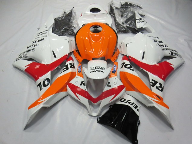 White Red and Orange Repsol 2009-2012 CBR600RR Motorcycle Fairing White Red and Orange Repsol 2009-2012 CBR600RR Motorcycle Fairing