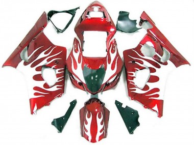 White and Red Flame 2003-2004 GSXR 1000 Motorcycle Fairing