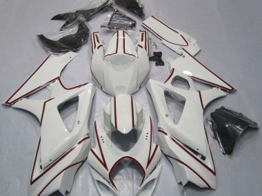 White with Red Pin Stripe 2007-2008 GSXR 1000 Motorcycle Fairing