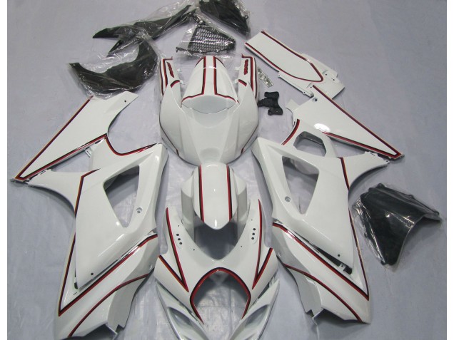 White with Red Pin Stripe 2007-2008 GSXR 1000 Motorcycle Fairing White with Red Pin Stripe 2007-2008 GSXR 1000 Motorcycle Fairing